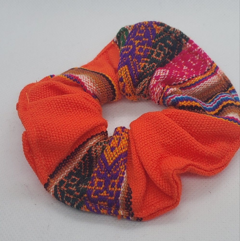 Peruvian -Vibrant Orange and Purple Scrunchie Created By Artisans